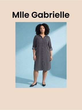 Mlle Gabrielle Black and White Vertical Stripe  Shirt Dress Size 3X NWOT